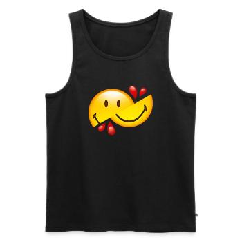 Smiley Glossy Cut in Half - Débardeur bio Premium Homme - noir - Devant - Michal (187cm)