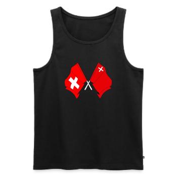 Drapeau de la Suisse et drapeau de Schwyz - Débardeur bio Premium Homme - noir - Devant - AI Model Male 178 light (178cm)