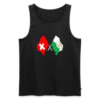 Drapeau de la Suisse et drapeau vaudois - Débardeur bio Premium Homme - noir - Devant - AI Model Male 178 light (178cm)