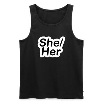 She/Her Pronoun - Zeige deine Pronomen mit Stolz! - Männer Premium Bio Tank Top - Schwarz - Vorne - AI Model Male 178 light (178cm)