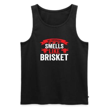 My husband smells like Brisket - Men's Premium Organic Tank Top - black - Front - Michal (187cm)