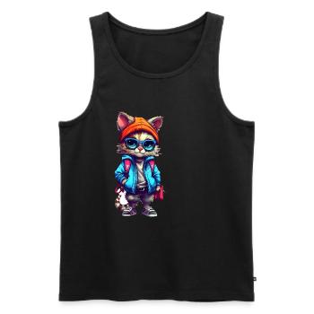 Dessin animé de chat mignon - Débardeur bio Premium Homme - noir - Devant - AI Model Male 178 light (178cm)