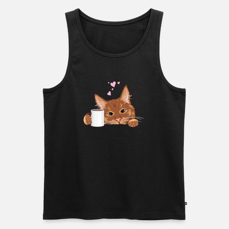 Spähende süße Ingwerkatze mit Kaffeetasse - Männer Premium Bio Tank Top - Schwarz