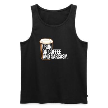 Je cours sur le café et le sarcasme Dicton sarcastique - Débardeur bio Premium Homme - noir - Devant - AI Model Male 178 light (178cm)