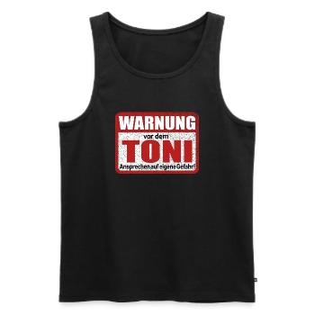 Toni Name Lustiges Warnschild - Männer Premium Bio Tank Top - Schwarz - Vorne - Michal (187cm)