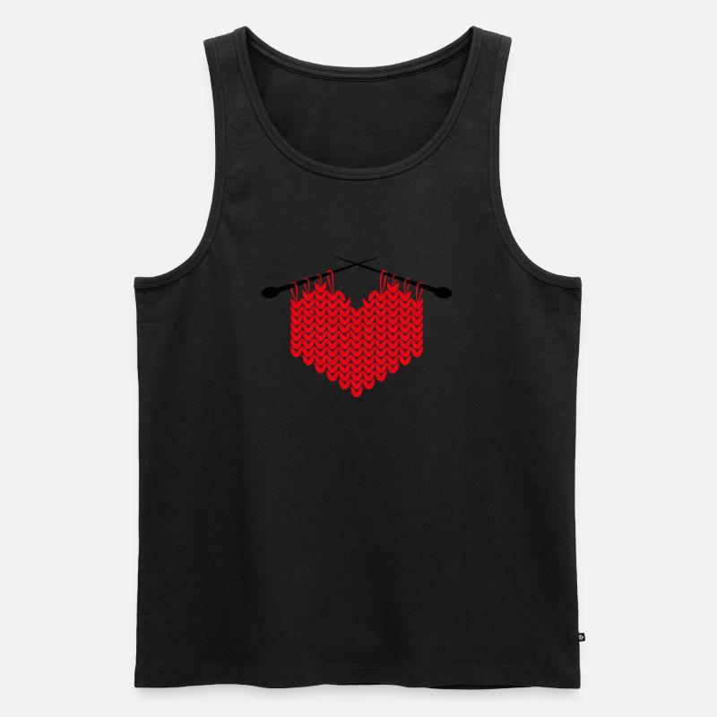gestricktes rotes Herz - Männer Premium Bio Tank Top - Schwarz