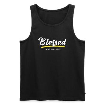 Bless'd not Stressed - Men's Premium Organic Tank Top - black - Front - AI Model Male 178 light (178cm)