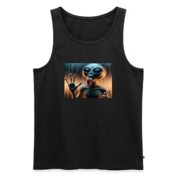 Un extraterrestre lèche la vitre de douche humide - Débardeur bio Premium Homme - noir - Devant - AI Model Male 178 light (178cm)