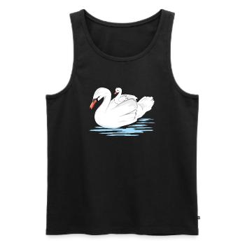 Une maman cygne blanc et son bébé - Débardeur bio Premium Homme - noir - Devant - Michal (187cm)