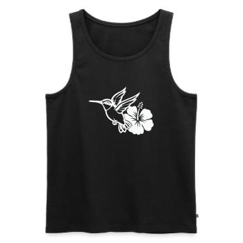 Colibri Oiseau Fleur d’Hibiscus - Débardeur bio Premium Homme - noir - Devant - Michal (187cm)