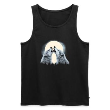 Deux loups hurlant à la Lune Couple de loups - Débardeur bio Premium Homme - noir - Devant - Michal (187cm)