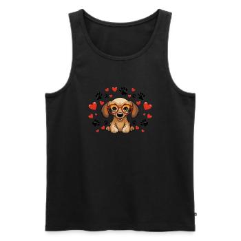 Dackel mit Brille Herz und Pfotenabdrücken - Männer Premium Bio Tank Top - Schwarz - Vorne - AI Model Male 178 light (178cm)