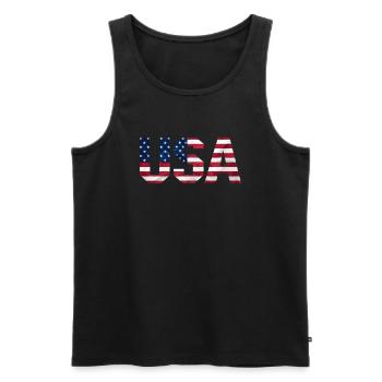 USA T-Shirt - American Flag Letters - Men's Premium Organic Tank Top - black - Front - Michal (187cm)