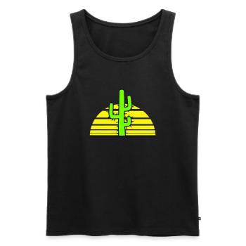 Cactus, Soleil, Épineux, Nuit, Désert, Coucher de soleil - Débardeur bio Premium Homme - noir - Devant - Michal (187cm)