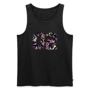 Nummer 02 Ziffer Zahl mit Rosen Muster - Männer Premium Bio Tank Top - Schwarz - Vorne - AI Model Male 178 light (178cm)