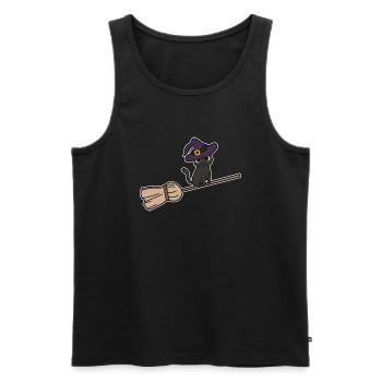 Chat Balai de sorcière - Débardeur bio Premium Homme - noir - Devant - AI Model Male 178 light (178cm)