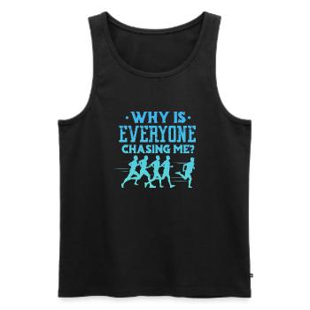 Pourquoi tout le monde me poursuit – Runner Country - Débardeur bio Premium Homme - noir - Devant - Michal (187cm)