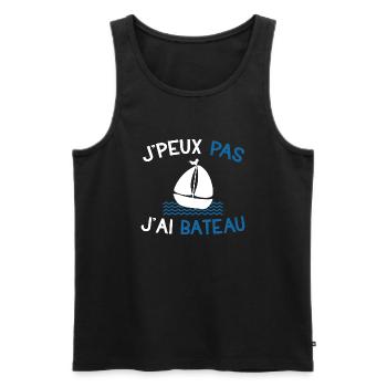 Je peux pas j'ai bateau cadeau humour marin homme - Débardeur bio Premium Homme - noir - Devant - AI Model Male 178 light (178cm)