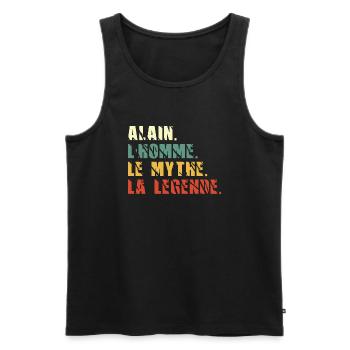Alain l homme le mythe la légende - Débardeur bio Premium Homme - noir - Devant - AI Model Male 178 light (178cm)