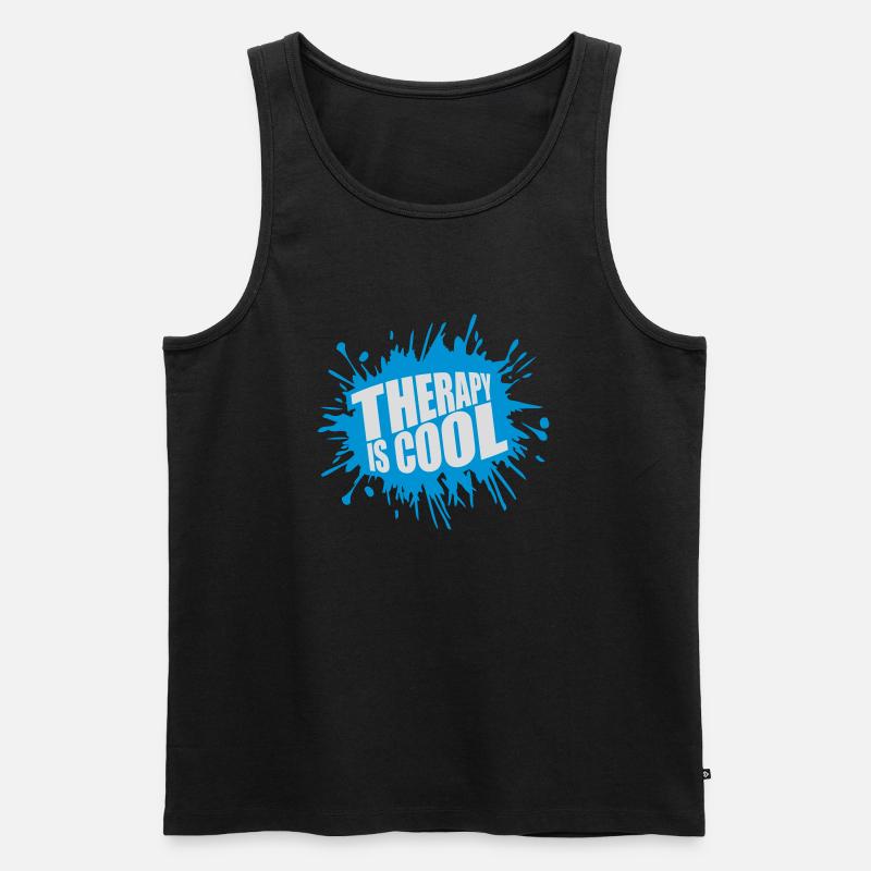 therapy is cool Zitat - Männer Premium Bio Tank Top - Schwarz