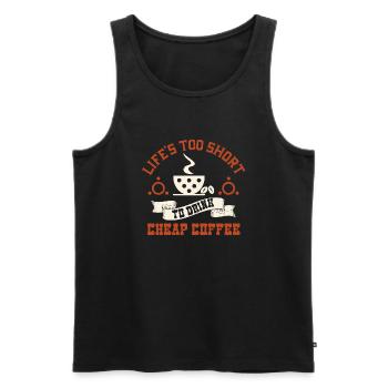 LA VIE EST TROP COURTE POUR BOIRE DU CAFÉ BON MARCHÉ - Débardeur bio Premium Homme - noir - Devant - AI Model Male 178 light (178cm)