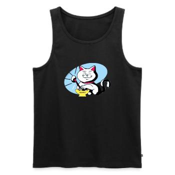Chat et ramen - Débardeur bio Premium Homme - noir - Devant - AI Model Male 178 light (178cm)