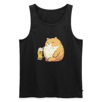 Drôle de gros chat dégustant une grosse bière - Débardeur bio Premium Homme - noir - Devant - Michal (187cm)