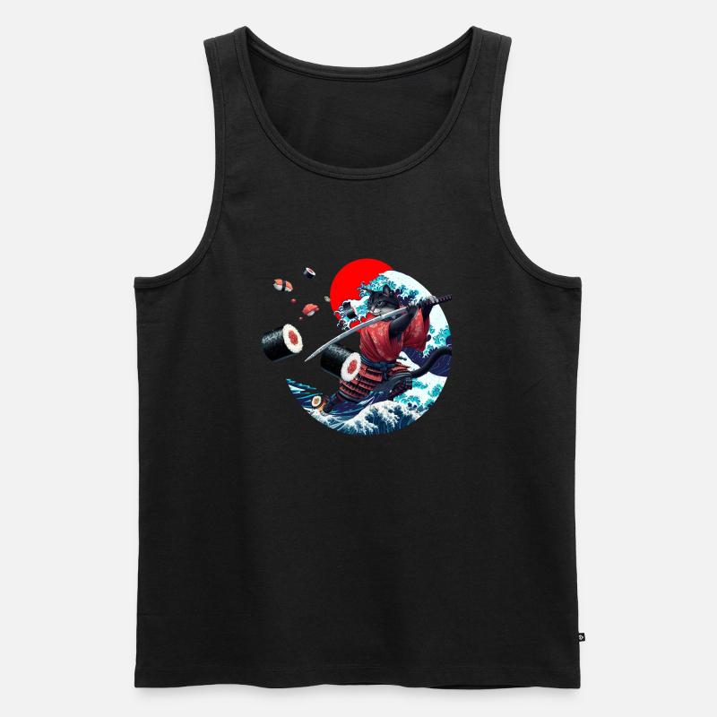 Japanische Samurai-Katze sush - Männer Premium Bio Tank Top - Schwarz