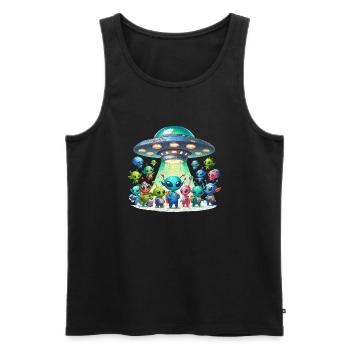 Aliens Marveling at a UFO - Men's Premium Organic Tank Top - black - Front - AI Model Male 178 light (178cm)