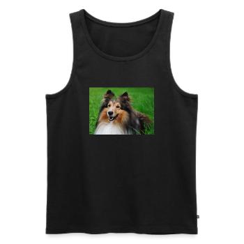 Happy Sheltie mi Kleeblatt auf dem Kopf, süß - Männer Premium Bio Tank Top - Schwarz - Vorne - AI Model Male 178 light (178cm)