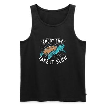Enjoy Life Take It Slow - Turtle Lover Tortoise - Débardeur bio Premium Homme - noir - Devant - Michal (187cm)