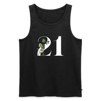 Numéro 21 floral vert -21e anniversaire floral - Débardeur bio Premium Homme - noir - Devant - Michal (187cm)