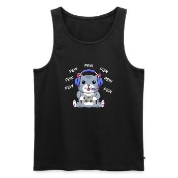 Pew Pew Cat - Men's Premium Organic Tank Top - black - Front - AI Model Male 178 light (178cm)