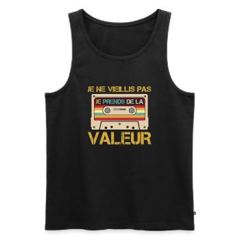 je ne vieillis pas je prends de la valeur cadeau - Débardeur bio Premium Homme - noir - Devant - AI Model Male 178 light (178cm)