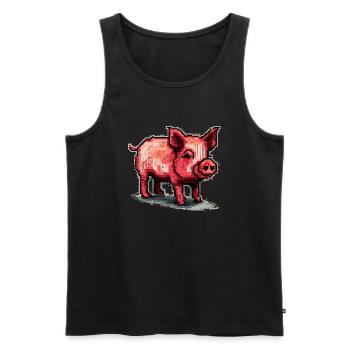 Petit porcelet comme cochon domestique dans les graphismes rétro - Débardeur bio Premium Homme - noir - Devant - AI Model Male 178 light (178cm)
