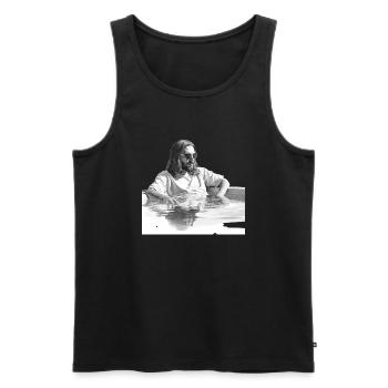 Jésus dans la piscine religion vacances soleil plage mer - Débardeur bio Premium Homme - noir - Devant - AI Model Male 178 light (178cm)
