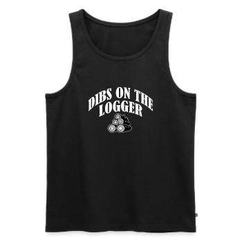 Dibs On The Logger Logging Lumberjack Logger - Men's Premium Organic Tank Top - black - Front - AI Model Male 178 light (178cm)