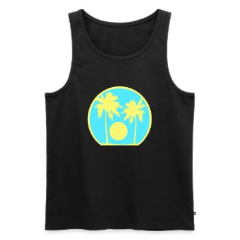 Deux Palmiers Île Soleil Coucher De Soleil Rond Bleu - Débardeur bio Premium Homme - noir - Devant - Michal (187cm)
