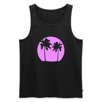Deux Palmiers Île Soleil Coucher De Soleil Rond Rose - Débardeur bio Premium Homme - noir - Devant - Michal (187cm)