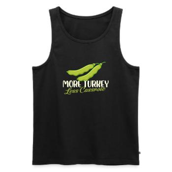Plus de dinde Moins de casserole Haricot vert Thanksgiving - Débardeur bio Premium Homme - noir - Devant - AI Model Male 178 light (178cm)