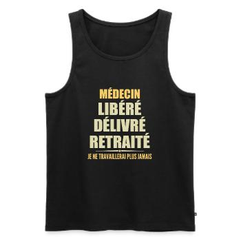 Médecin célèbre sa retraite avec humour cadeau - Débardeur bio Premium Homme - noir - Devant - AI Model Male 178 light (178cm)