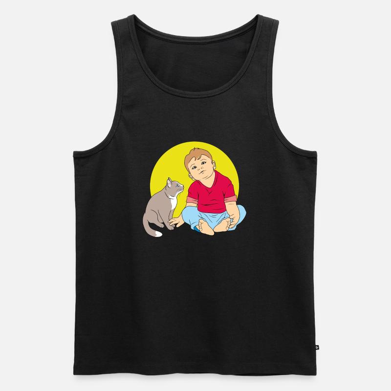 Junge spricht mit Katze - Männer Premium Bio Tank Top - Schwarz