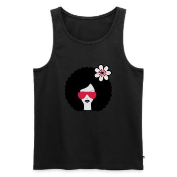 Curly haired girl with flower, retro revival, Afro - Men's Premium Organic Tank Top - black - Front - Michal (187cm)