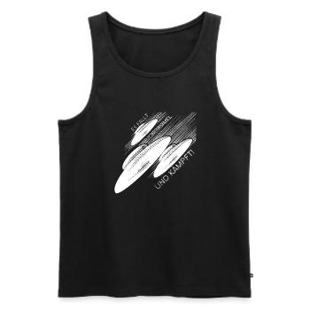 Haunebu - Es fällt vom Himmel und kämpft! - Weiß - Männer Premium Bio Tank Top - Schwarz - Vorne - AI Model Male 178 light (178cm)