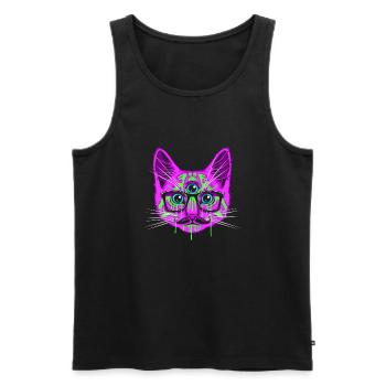 Trip Cat - Men's Premium Organic Tank Top - black - Front - Michal (187cm)