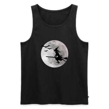 Halloween sorcière avec un chat vole sur le ciel - Débardeur bio Premium Homme - noir - Devant - Michal (187cm)