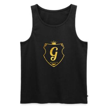 g letter - Men's Premium Organic Tank Top - black - Front - AI Model Male 178 light (178cm)