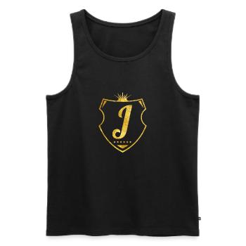 j letter - Men's Premium Organic Tank Top - black - Front - AI Model Male 178 light (178cm)