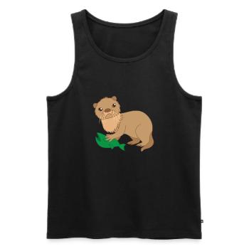 Loutre avec un poisson piégé - Débardeur bio Premium Homme - noir - Devant - AI Model Male 178 light (178cm)