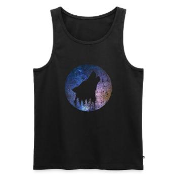 Loup hurlant à la pleine lune - Débardeur bio Premium Homme - noir - Devant - AI Model Male 178 light (178cm)